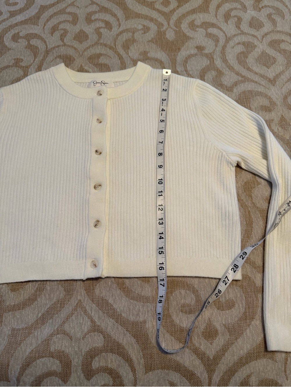Jessica Simpson Ivory Ribbed Cropped Button Cardigan Sweater Small - Picture 9 of 13